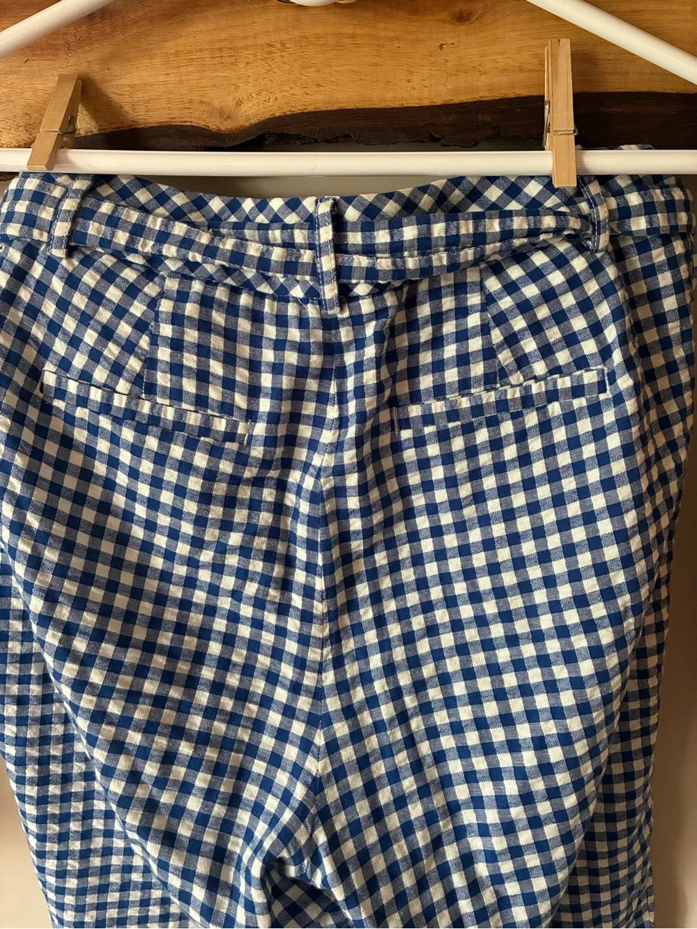 Banana Republic Gingham Check Blue White Ankle Pants 6
